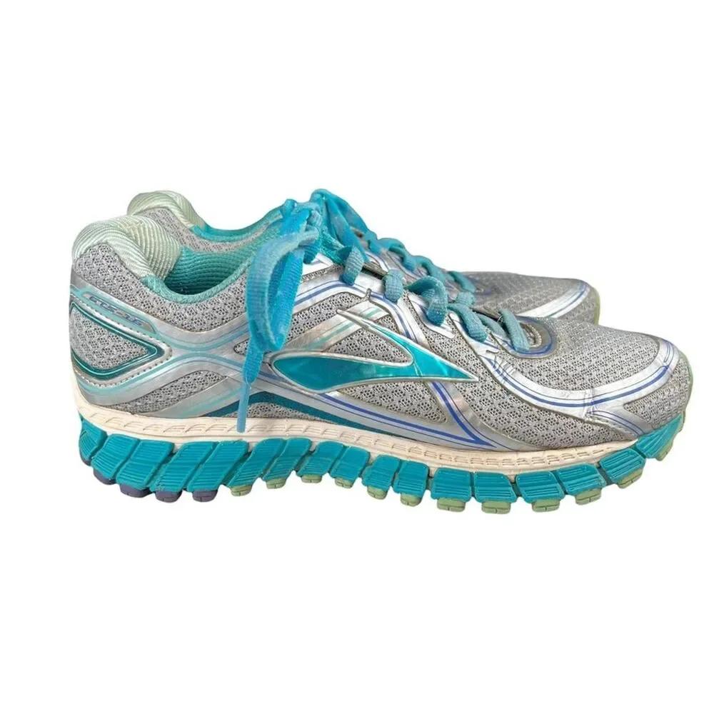 Brooks Adrenaline GTS 18 Blue + Silver Running Shoes Size Woman's 6.5